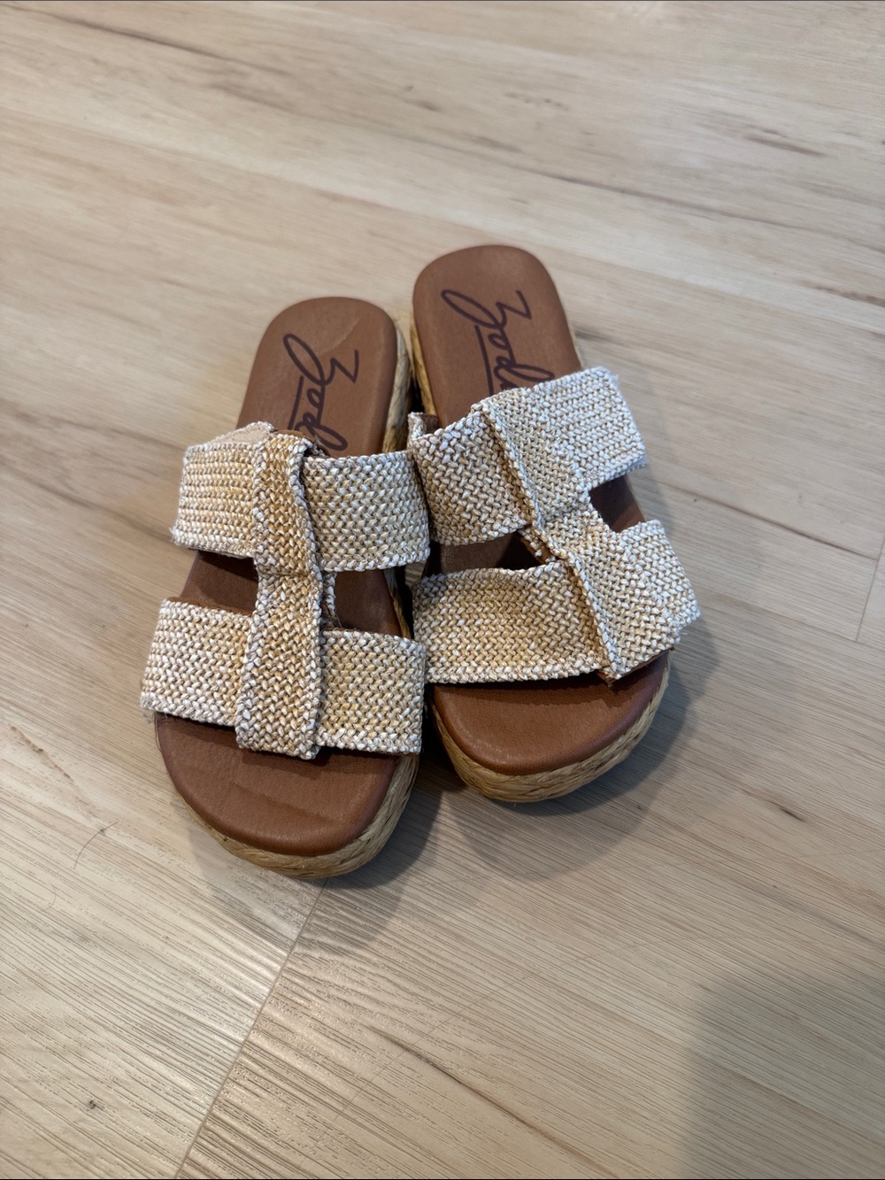 Zodiac Beige Woven Double-Strap Slide Sandals